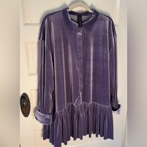 NWOT Vintage Norma Kamali Purple Velvet Mini Dress w/ Pleated Skirt, Adorable! L